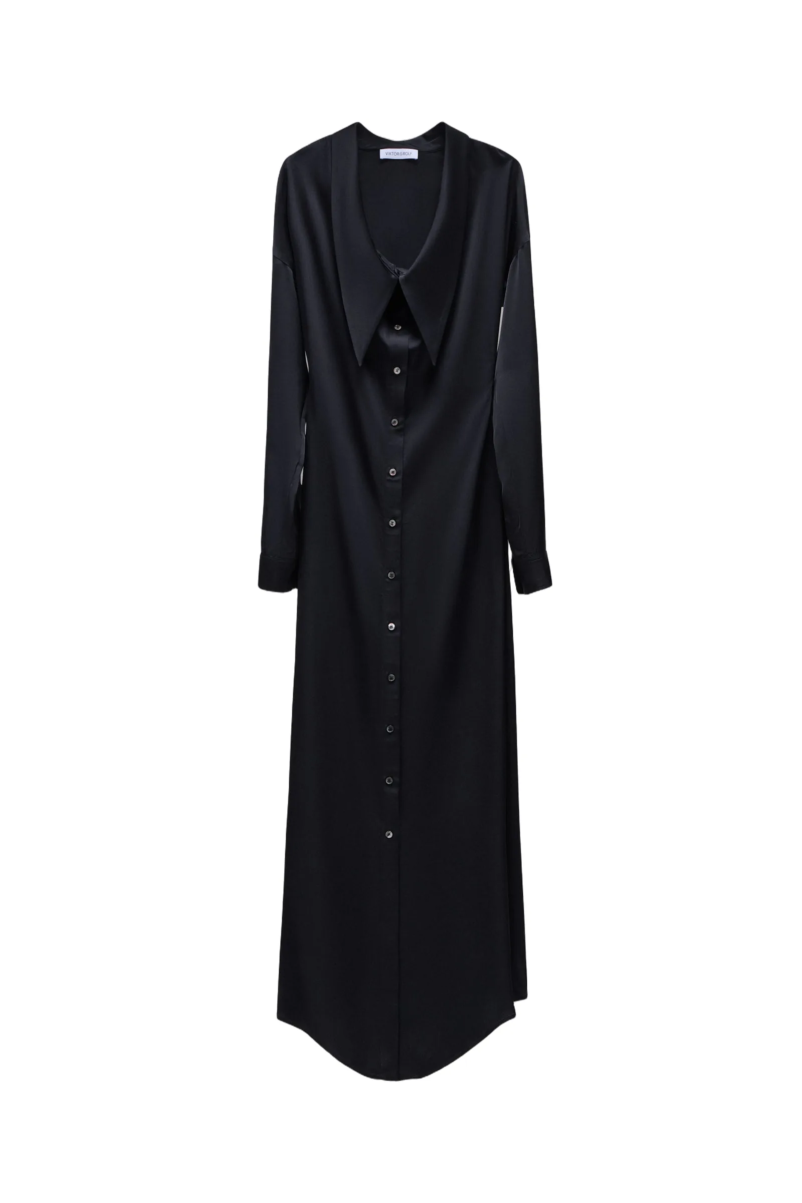 Dragged Neckline Satin Shirt Dress in Black Viktor & Rolf Viktor & Rolf Dragged Neckline Satin Shirt Dress