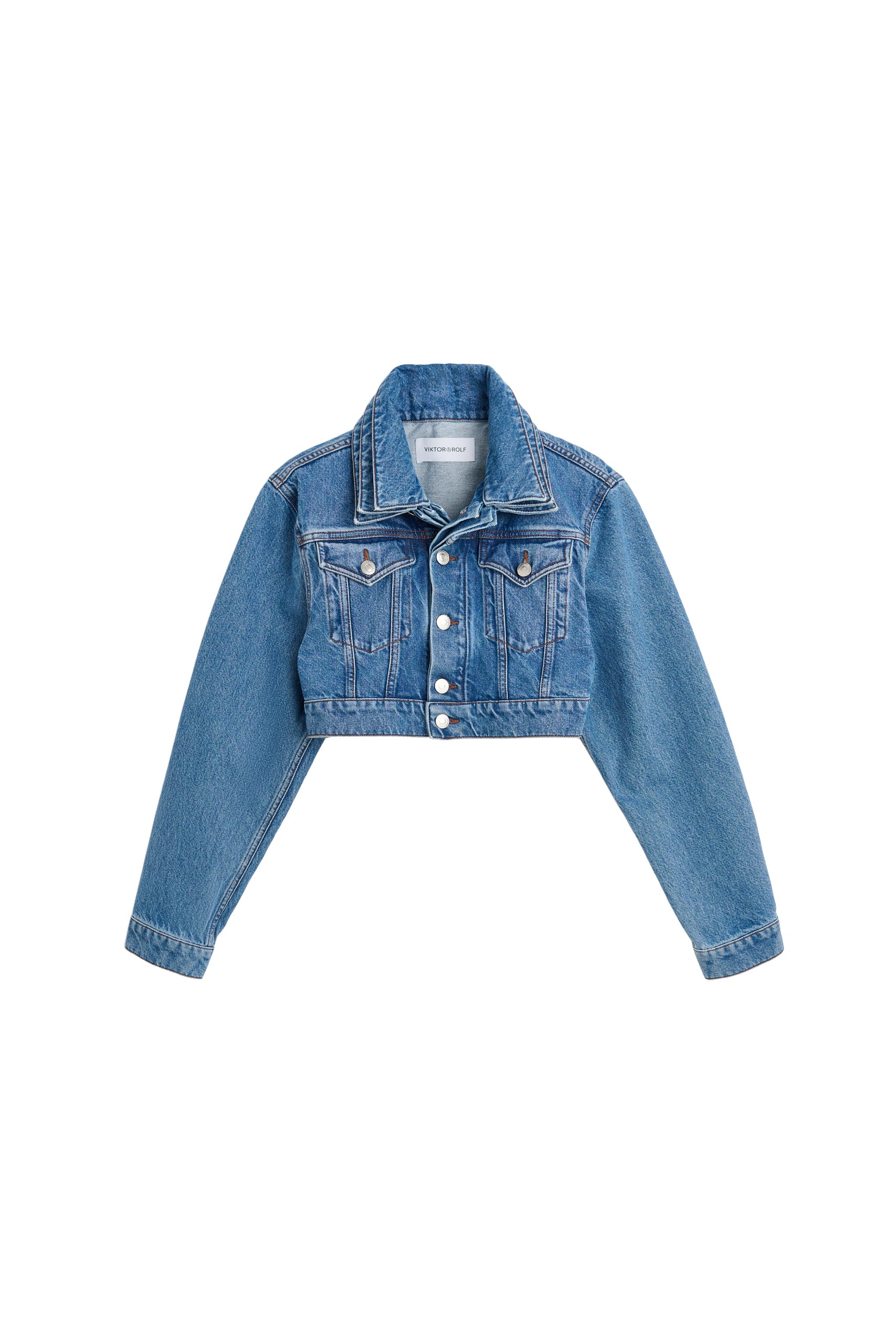 Multi-Layered Cropped Denim Jacket in Blue Viktor & Rolf Viktor & Rolf Multi-Layered Cropped Denim Jacket