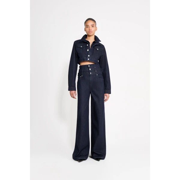 Viktor & Rolf Multi-Layered Cropped Denim Jacket in Dark Blue, view 2