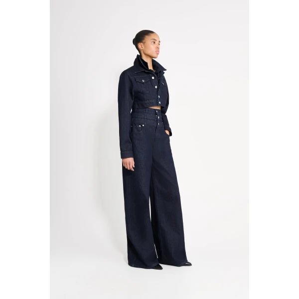 Viktor & Rolf Multi-Layered Cropped Denim Jacket in Dark Blue, view 4