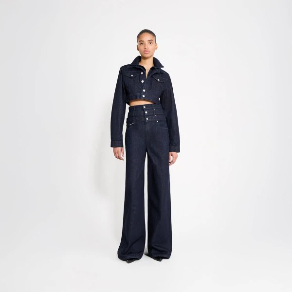 Viktor & Rolf Multi-Layered Cropped Denim Jacket in Dark Blue, view 6
