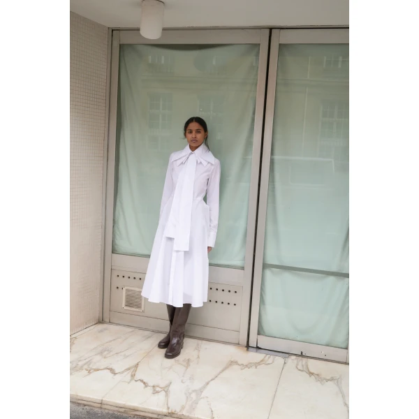 Viktor & Rolf Multi-Layered Long Sleeve Poplin Shirt Dress in White, view 5