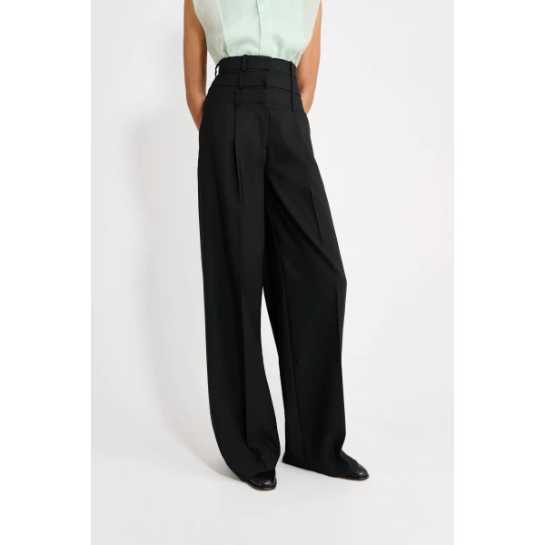 Viktor & Rolf Multi-Layered Wool Trousers in Black, view 4