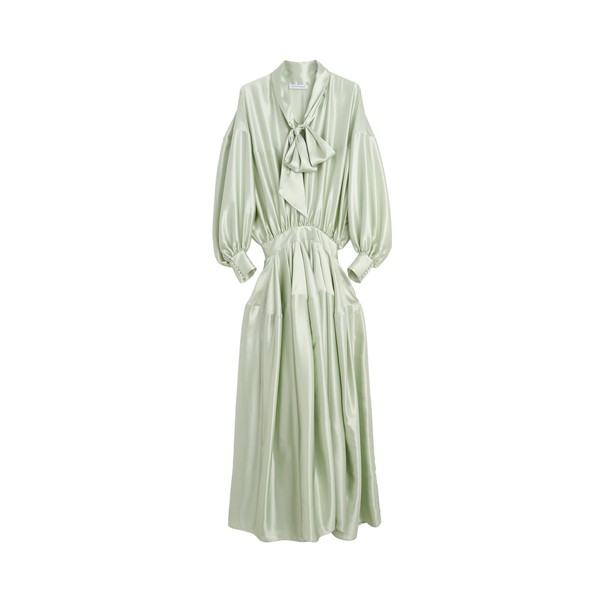 Viktor & Rolf Pussy Bow Circle Silk Long Dress in Light Green
