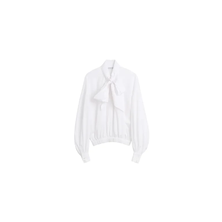 Viktor & Rolf Pussy Bow Poplin Circle Blouse in White