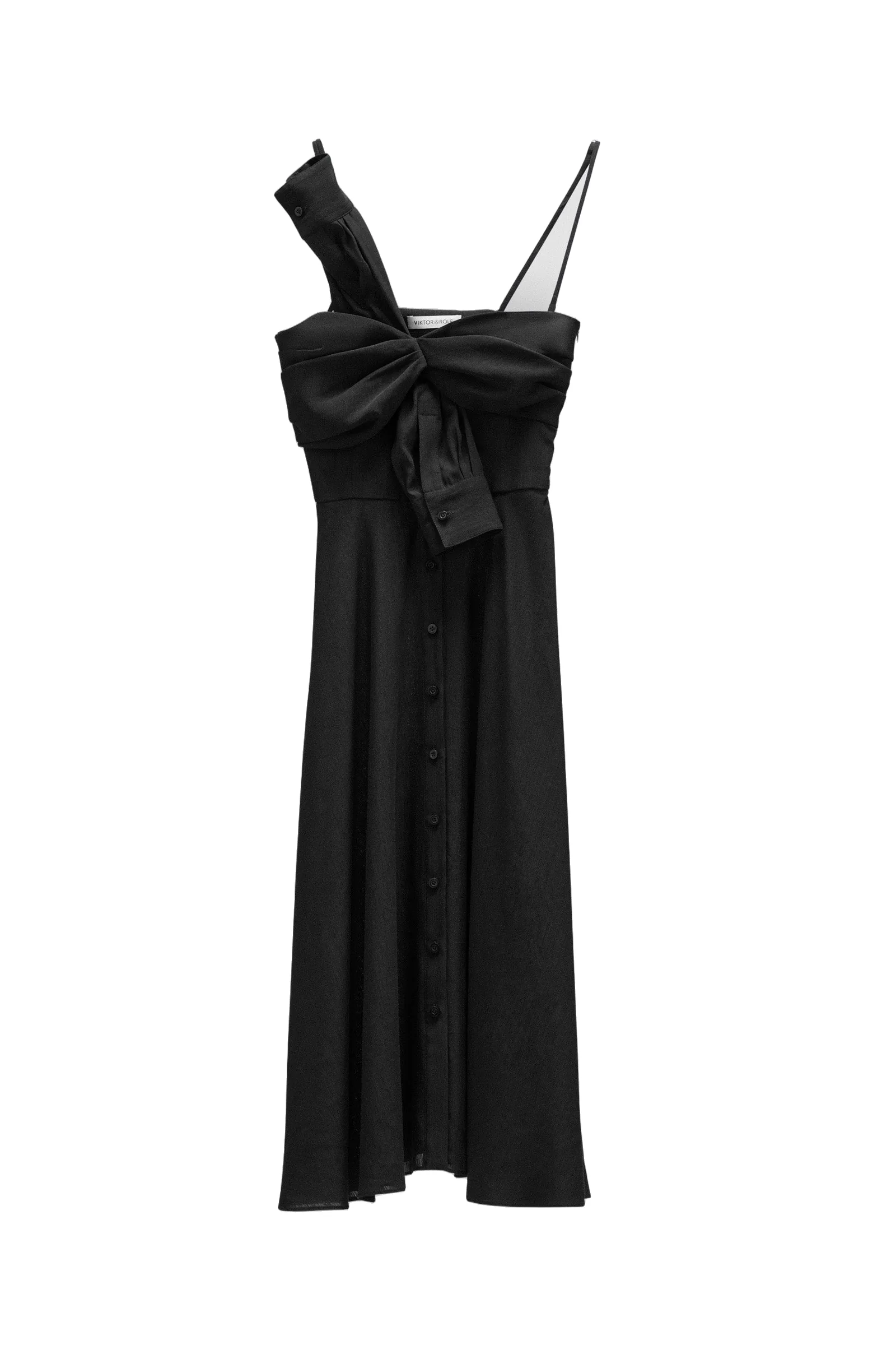 Sleeve Tie Flare Poplin Dress in Black Viktor & Rolf Viktor & Rolf Sleeve Tie Flare Poplin Dress