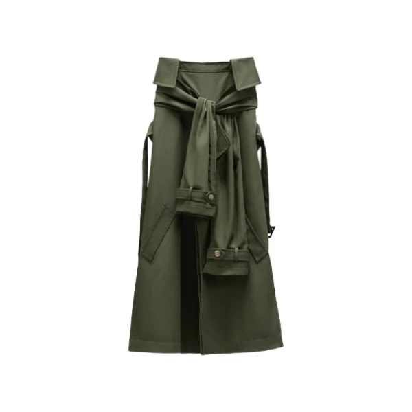 Sleeve Tie Gabardine Midi Skirt in Green