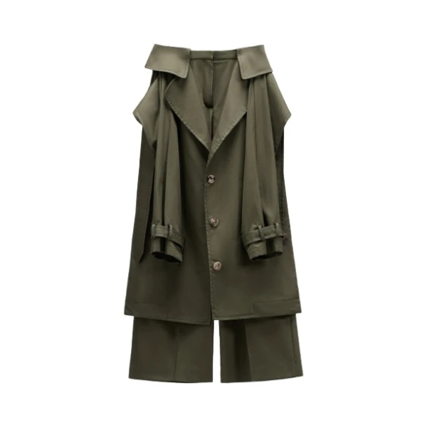 Sleeve Tie Gabardine Wrap Trousers in Green