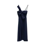 Viktor & Rolf Sleeve Tie Linen-Silk Blend Dress in Dark Blue