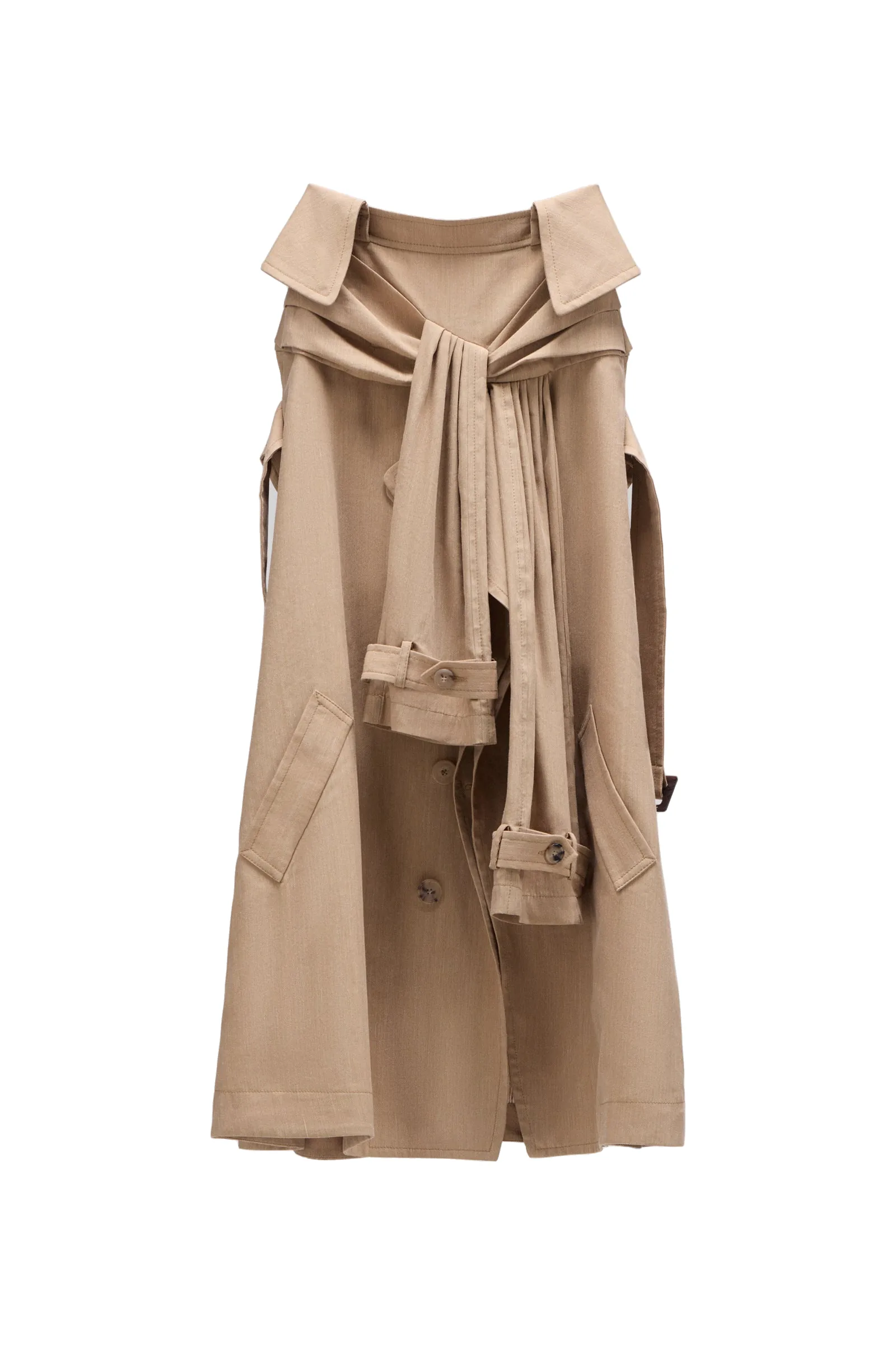 Sleeve Tie Linen-Silk Blend Midi Skirt in Beige Viktor & Rolf Viktor & Rolf Sleeve Tie Linen-Silk Blend Midi Skirt