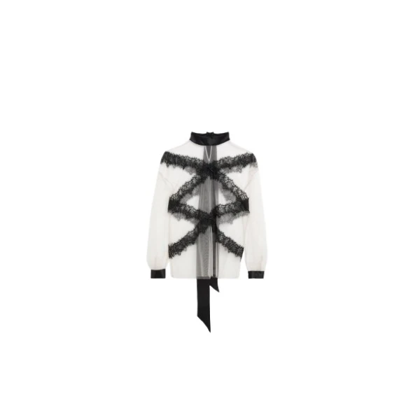 Viktor & Rolf Tulle & Lace Long Sleeve Blouse