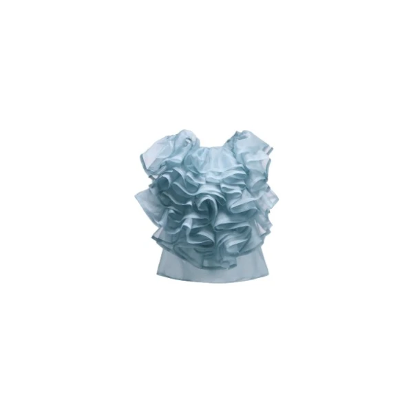 Volant Jabot Organza Top in Light Blue