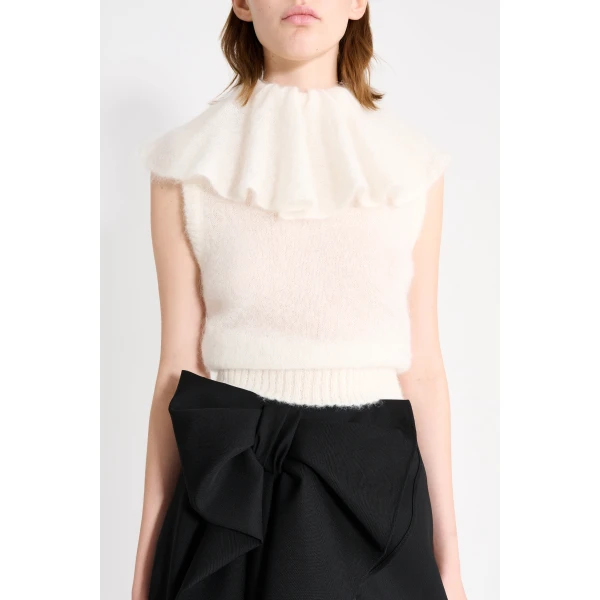 Viktor & Rolf Volant Neck Spencer in White Knit, view 4