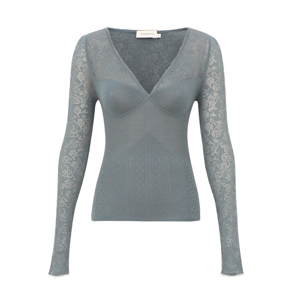 Zimmermann Pointelle Lace V Neck Top