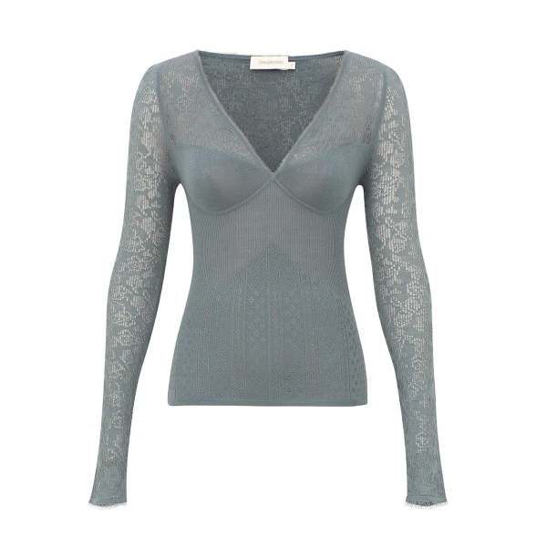 Zimmermann Pointelle Lace V Neck Top