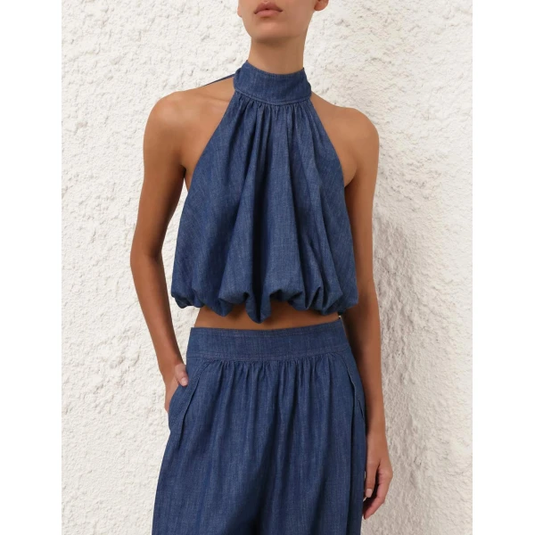 Zimmermann Sundance Denim Halter Top