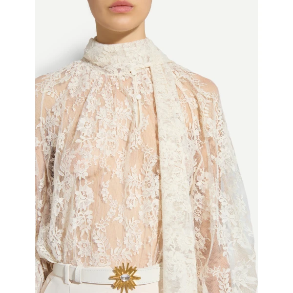 Zuhair Murad Georgette & Lace Blouse - Tops - Lebanese Haute Couture and Evening Gowns at Coveti