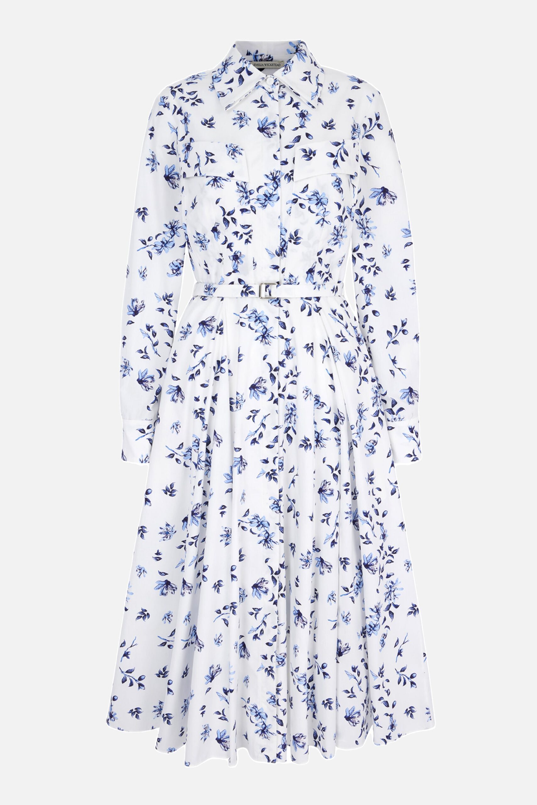 Emilia Wickstead Emmalyna Dress in Blue Scattered Daisies on White Cotton