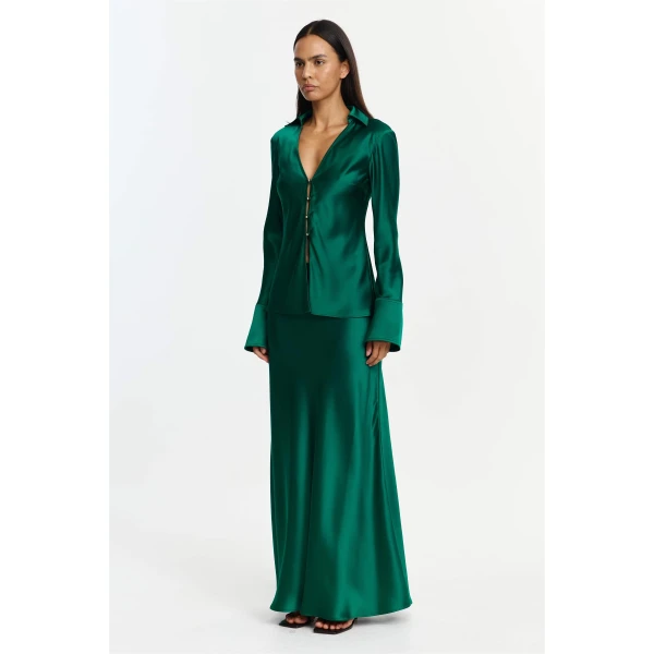 Acler Brosa Maxi Skirt in Deep Emerald, view 2