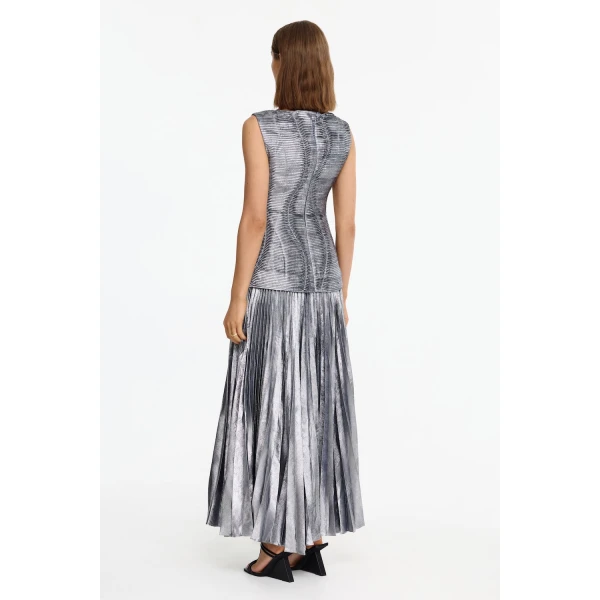 Acler Holden Maxi Dress in Metallic Silver, view 3
