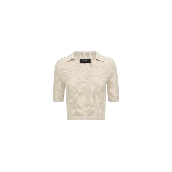 Amiri Crochet Mesh Polo in Alabaster