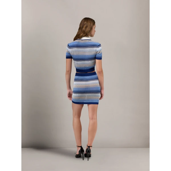 Amiri Script Stripe Knit Mini Skirt in Blue, view 4