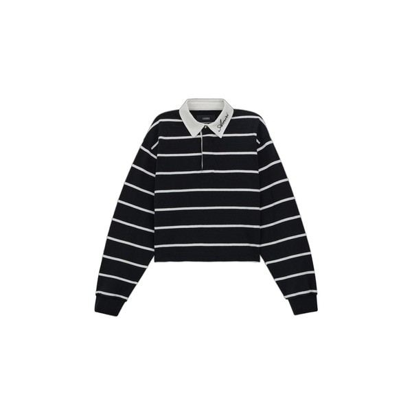 Amiri Striped Long Sleeve Polo in Black Top