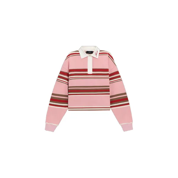 Striped Oversized Long Sleeve Polo in Pink
