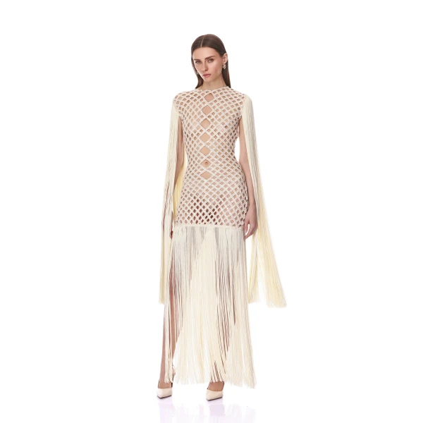 Africa Fringe Beaded Maxi Dress