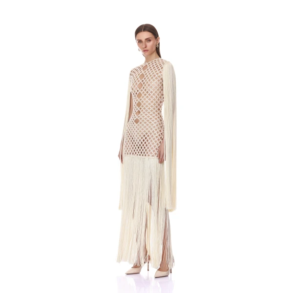 Africa Fringe Beaded Maxi Dress