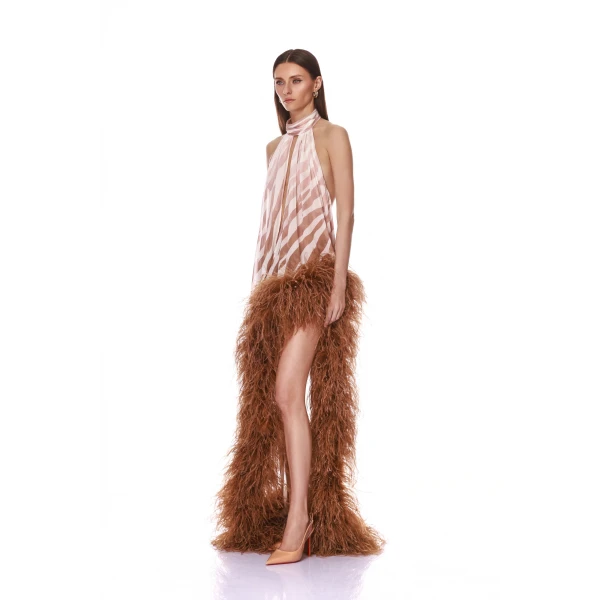 Madeline Zebra Halterneck Gown
