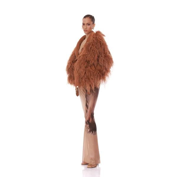Marlowe Brown Feather Bomber Jacket