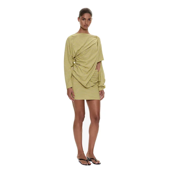 Aiba Draped Cotton Jersey Long Sleeve Dress in Soleil Sepia Stripe