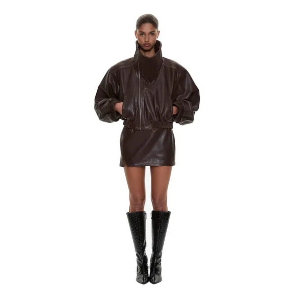 Alfie Leather Mini Skirt in Burnished Brown