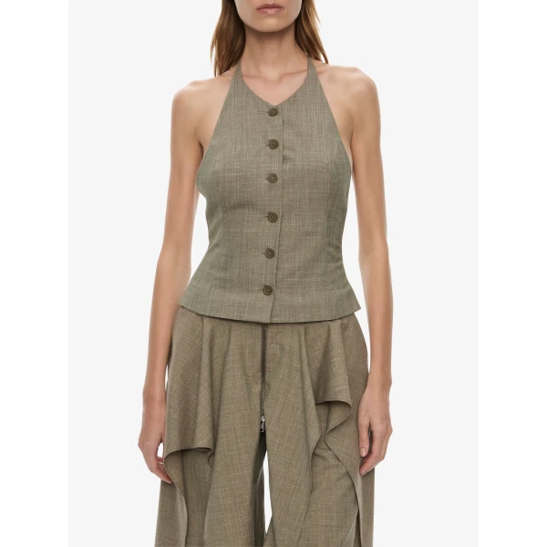 Christopher Esber Banyan Tailored Backless Vest in Tropical Sage Marle, view 4