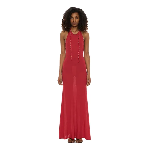 Beach Quartz Halter Dress in Red