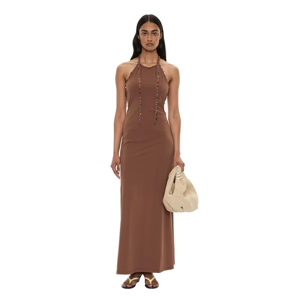 Beach Quartz Halter Lycra Dress in Husk Brown