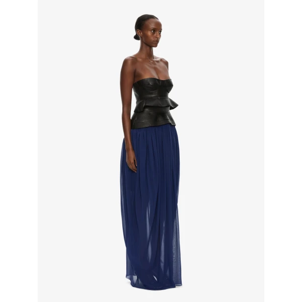 Christopher Esber Bellona Moulded Leather Belted Skirt in Ink Multi, view 2