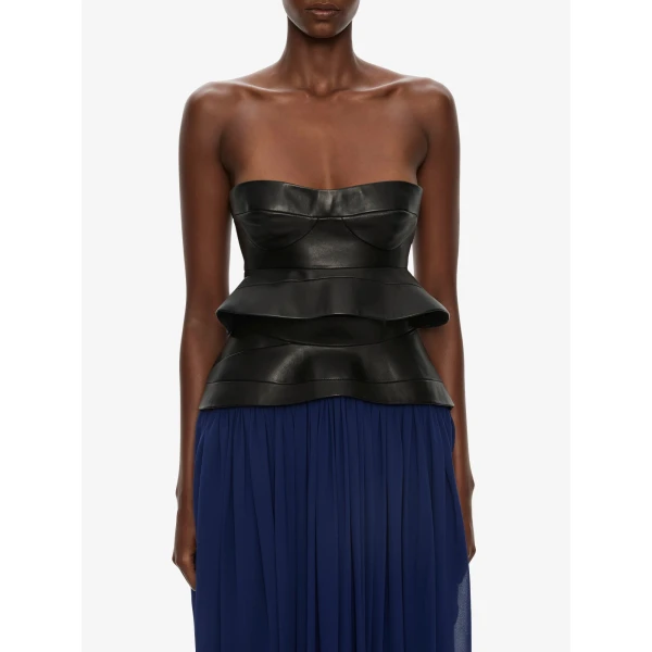Christopher Esber Bellona Moulded Leather Belted Skirt in Ink Multi, view 3