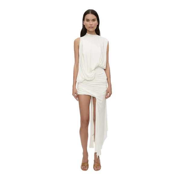 Cumulus Tucked Mini Dress in White