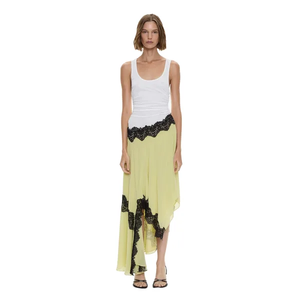 Cutaway Lace Gathered Tank Dress in Chartreuse Multi