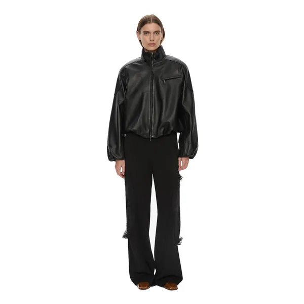 Dannie Leather Bomber in Black