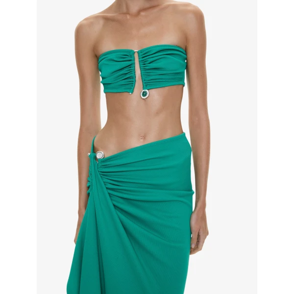 Christopher Esber Droplet Crystal Pendant Ruched Bandeau in Malachite Top, view 3