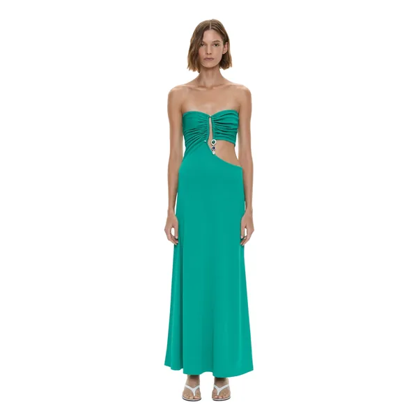 Droplet Crystal Pendant Strapless Dress in Malachite