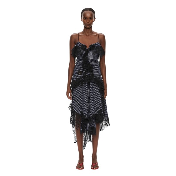 Christopher Esber Embroidered Handkerchief Envelope Cami Dress in Inked Check