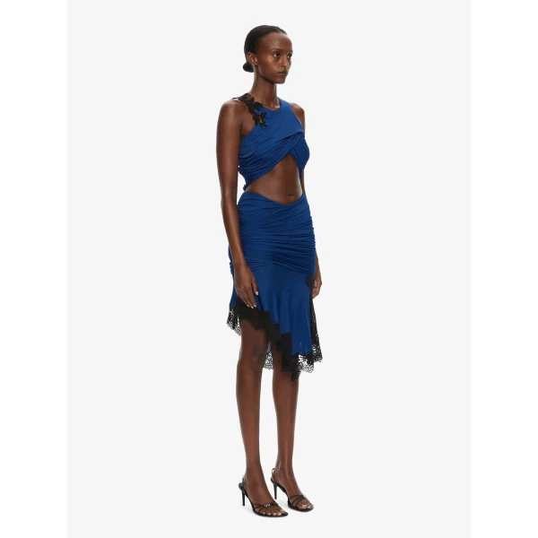 Christopher Esber Hibiscus Embroidered Fold Up Tank in Azurite Black Top, view 2