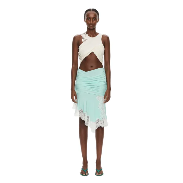 Hibiscus Embroidered Fold Up Tank in White