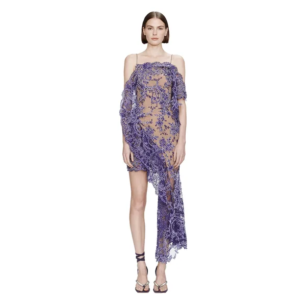 Iris Floating Lace Suspend Mini Dress in Dark Viola
