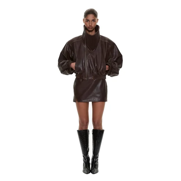 Lunnet Leather Bomber in Burnished Brown
