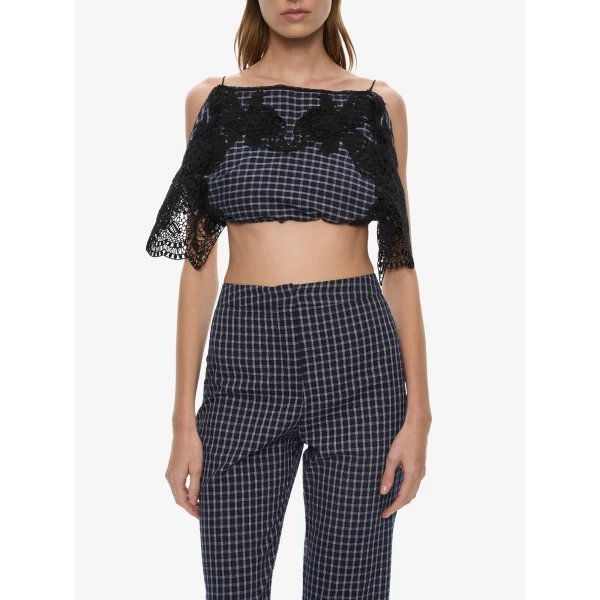 Christopher Esber Maya Embroidered Handkerchief Trouser in Inked Check, view 3